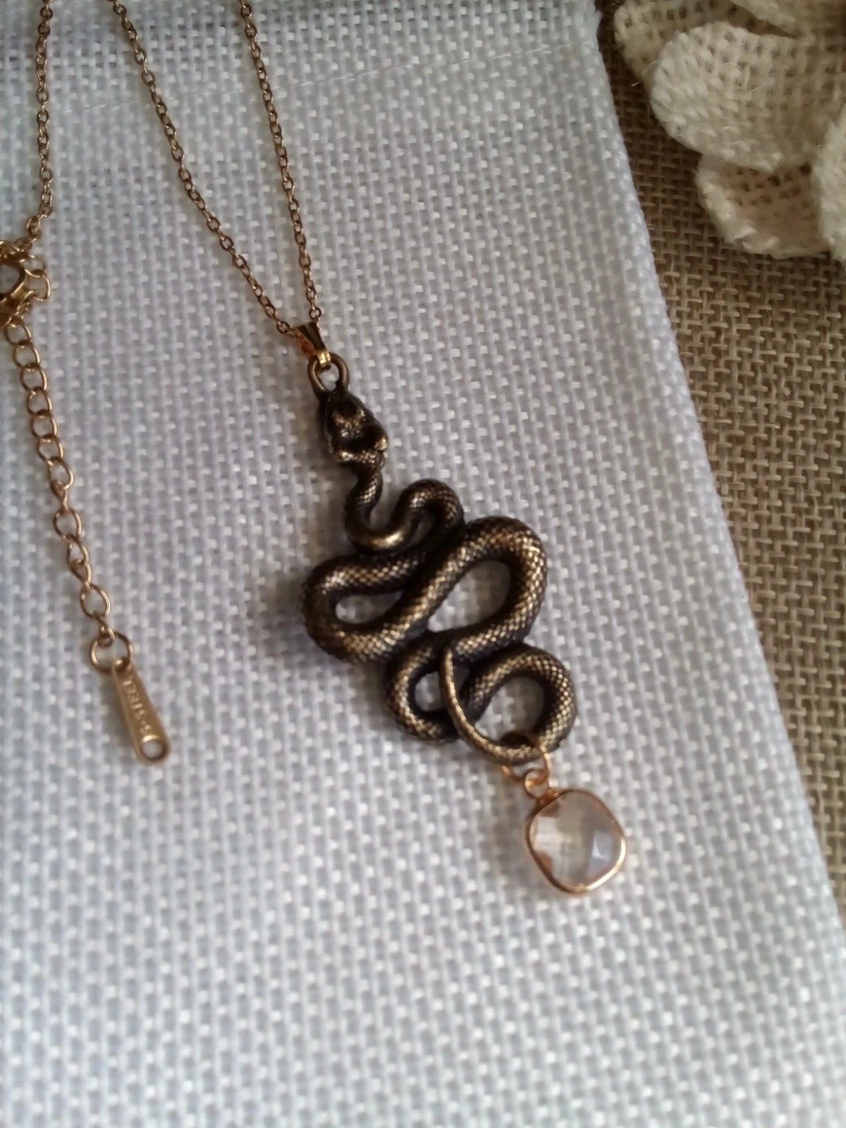 Collier serpent et perle de verre sertie – photo 2
